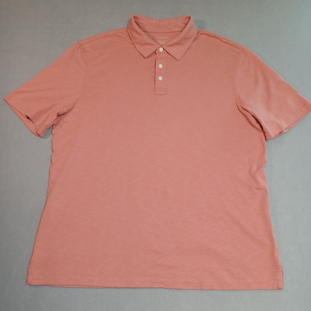 14th & Union Mens Large Salmon Pink Slub Cotton Short Sleeve Polo Shirt RN58665